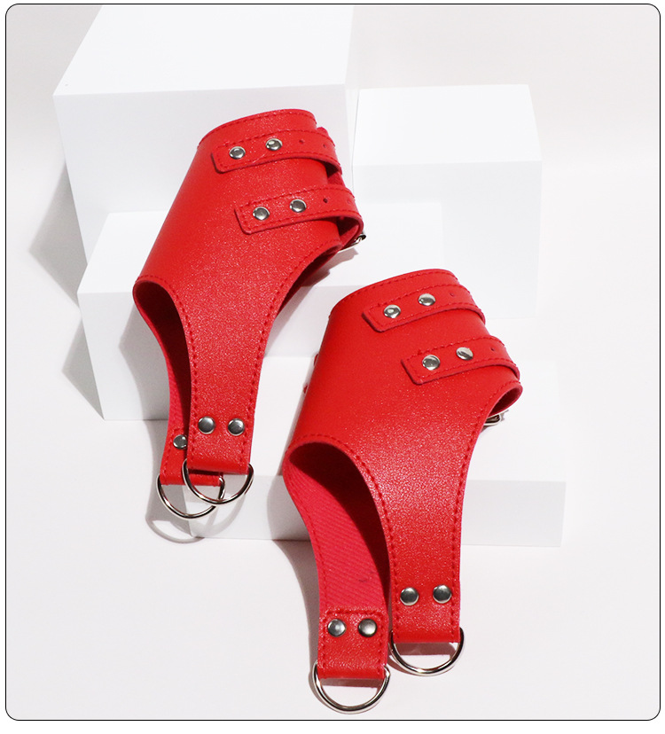 Jiuai Adult Bed Restraint Straps with Metal Handcuffs, Red Bondage Set — detail image 22