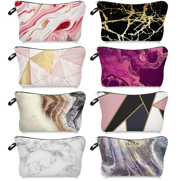 Cross-border Hot Selling Printed Marble Cosmetic Bag Portable Light Luxury Travel Women's Clutch Bag Multi-function Wash Bag