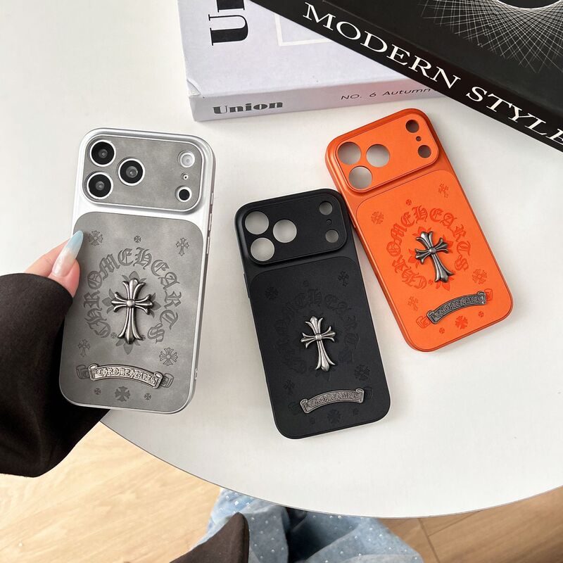 European and American trendy brand Chrome Hearts leather case for iPhone 18 Pro Max, 16, 17PM, anti-drop protection, suitable for couples