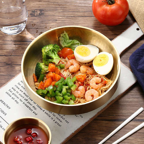 304 stainless steel rice bowl household double-layer children's soup bowl Korean cuisine kimchi bowl golden cold noodle bowl customization