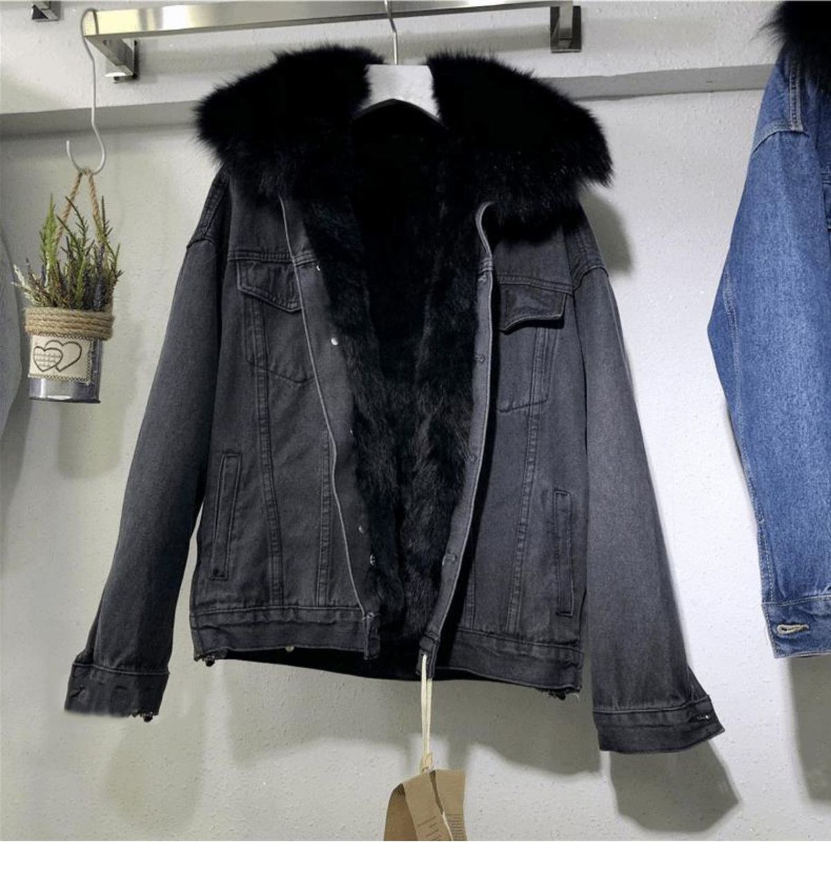 Dameskleding Korte katoenen jas Winter Nieuwe stijl Plus fluwelen katoenen jas Losse Koreaanse stijl Denim bontkraag Verdikte jas Dames_voghion.com