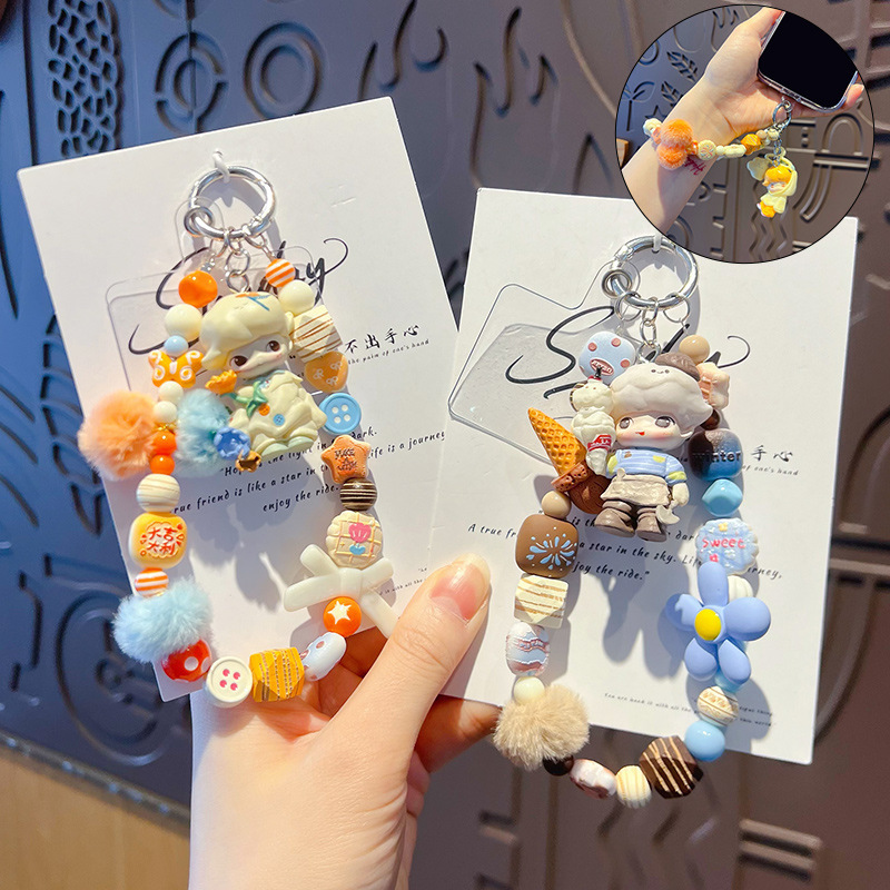 Handmade DIY Dimo Beaded Phone Chain Pendant Cute Bag Doll Keychain Phone Case Decoration Accessories