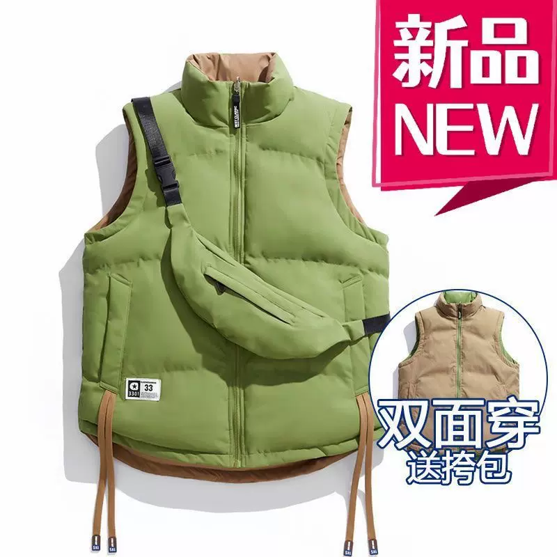 美式高档双面穿棉马甲男女秋冬季加厚保暖坎肩无袖背心马夹男外套