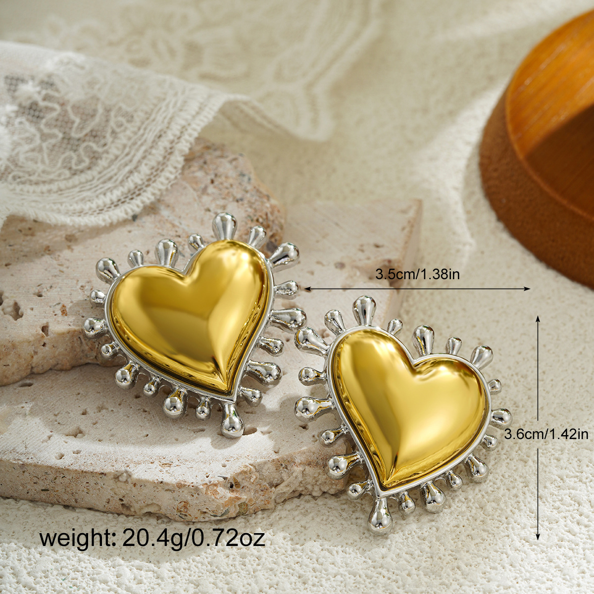Electroplating Gold Plating Process 1 Pair Exaggerated Punk Heart Shape Mixed Metal Plating Zinc Alloy Ear Studs