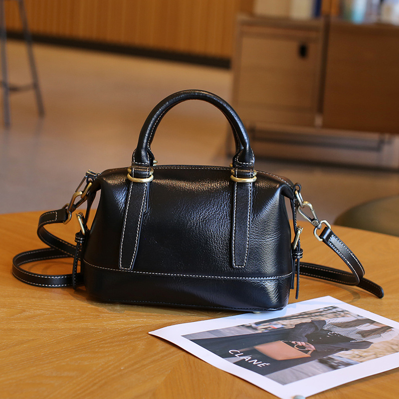 2026 Spring New Genuine Leather Boston Shoulder & Crossbody Bag Luxury Top Grain Cowhide Handbag For Women Versatile - Thumbnail 7