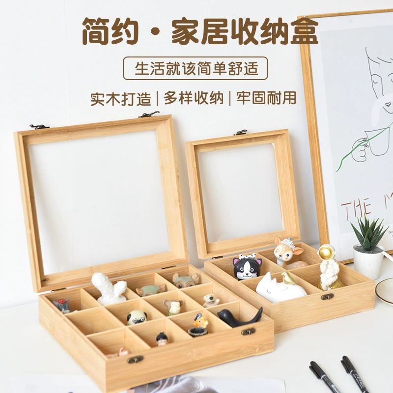 Деревянный ящик для хранения с крышкой, деревянная шкатулка для ювелирных изделий в клетку, большая вместительная шкатулка для драгоценностей, деревянная коробка с прозрачной акриловой крышкой