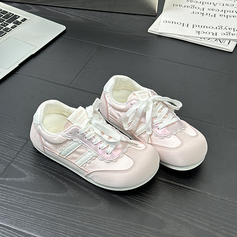 A6008 Bow Soft Bottom Flats Pink Ballet Shoes Casual Moral Training White Shoes for Women 2025 Spring and Summer New Style