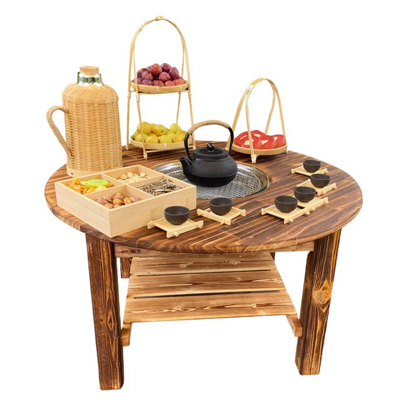 Чайный стол из цельного дерева маленький круглый стол