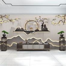 新中式茶室3d立体背景墙采耳馆美容院会所酒店山水画壁纸新款自粘