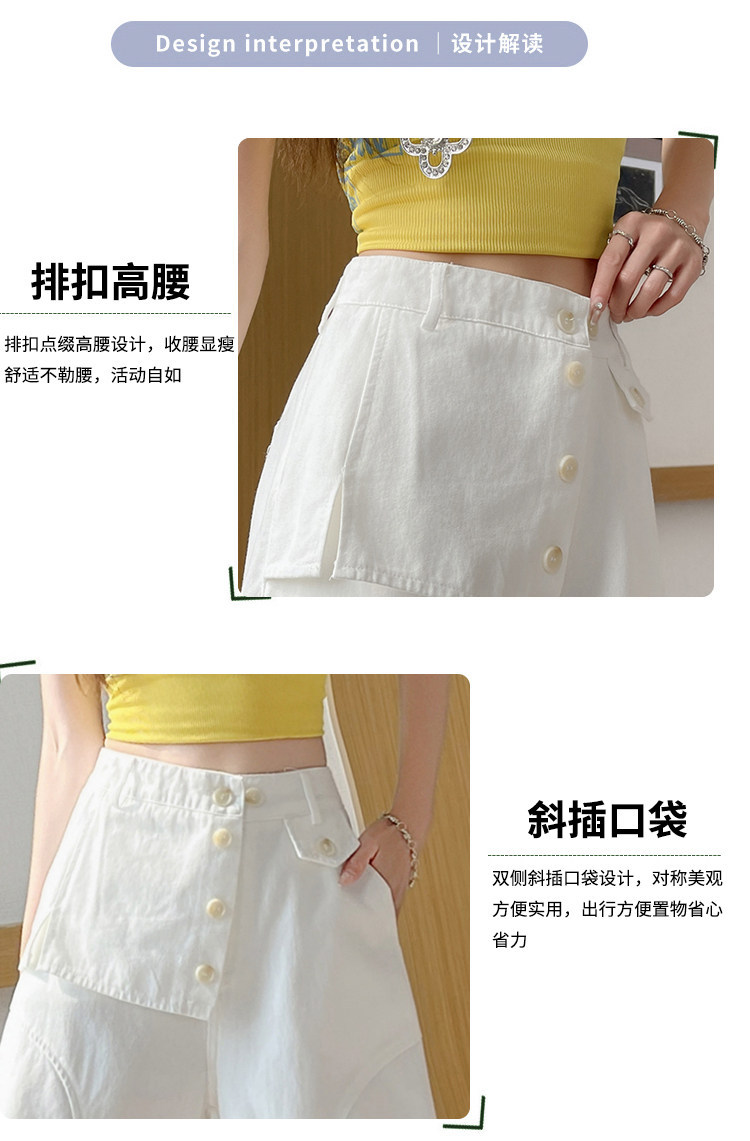 Quần culottes nữ ống rộng cạp cao dáng suông vải cotton — màu trắng chi tiết 11