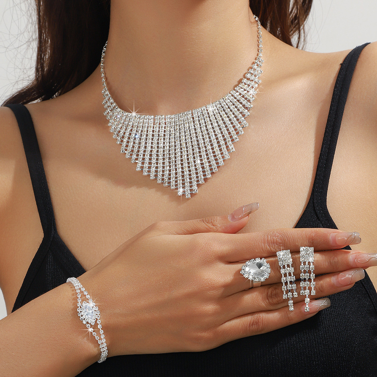 Braut Schmuckset Mit Strasssteinen Für Hochzeitskleider_voghion.com