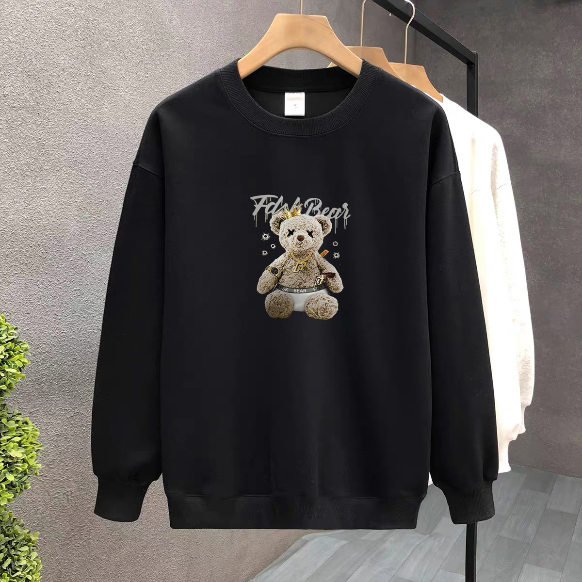 Suéter de algodón negro pesado de alta gama para mujeres 2025 otoño y invierno nuevo estilo europeo y americano camiseta de manga larga fondo suéter de estudiante