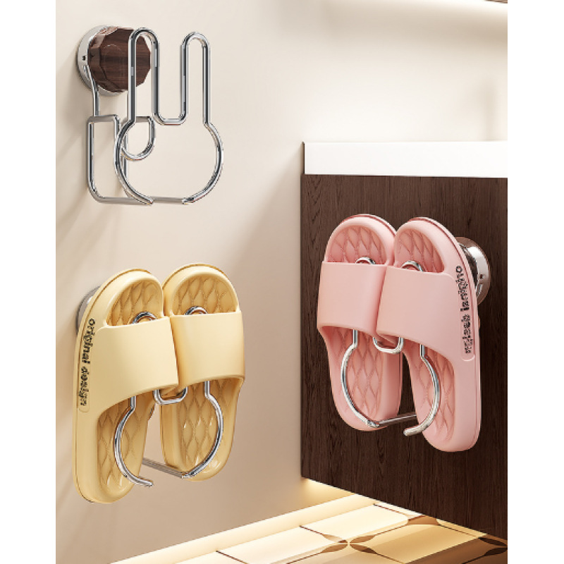 Suction Cup Slipper Rack Bathroom Wall-Mounted No-Drill Shoe Storage Organizer Water-Draining Rack