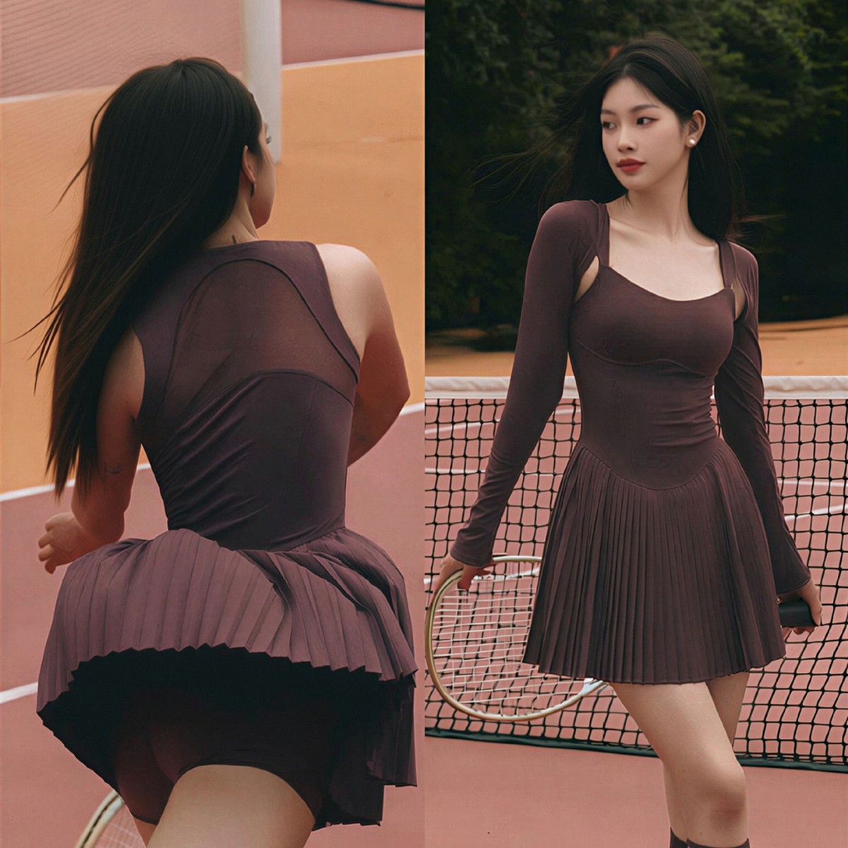 Cross-border backless sports tennis dress for women, featuring a pleated yoga skirt to prevent exposure, suitable for outdoor fitness and tennis
