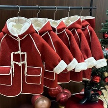 女童加绒毛呢外套冬装2025新款儿童呢子大衣宝宝红色过年装拜年服