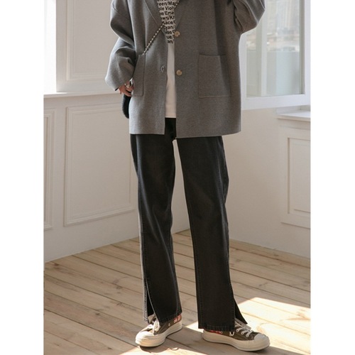  Plus Size High Waist Straight Fit Wide Leg Slit Jeans