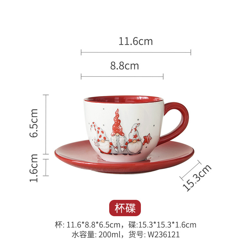 Tazas y platos de cerámica nórdica de Santa Claus Tazas y platos de café de estilo occidental Tazas de té de la tarde de alto valor Tazas en relieve platillos