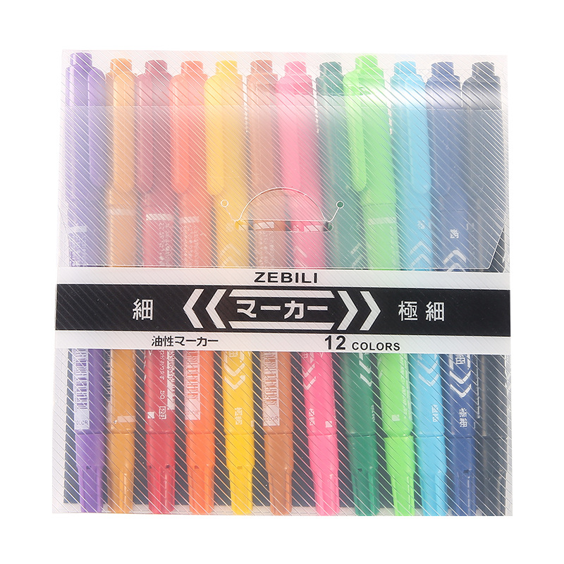 Marcador de color de 12 colores pluma de gancho de doble cabeza marcador aceitoso pluma de acuarela de arte para niños económicos recomendar