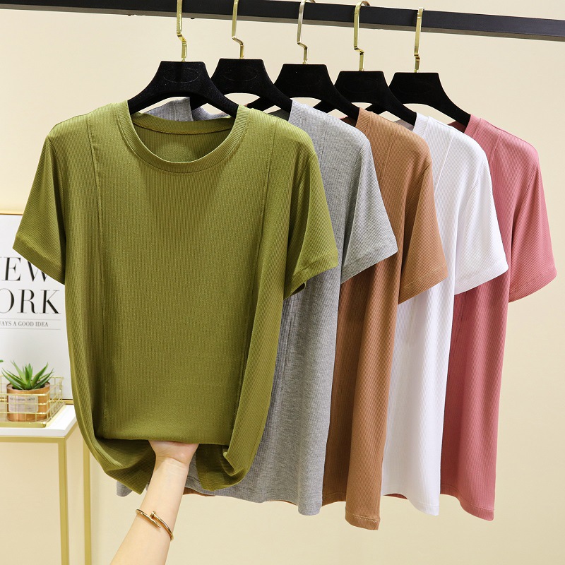 Women's Clothing Threaded Modal Short Sleeve T Shirt Thin Round Neck Underwear Bottoming Shirt Large Size Loose Half Sleeve T Shirt Top_ecoleips.com