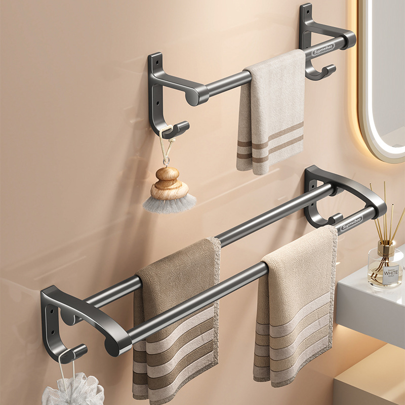 Space Aluminum Towel Rack Bathroom Punch-Free Wall-Mounted Storage Rack Bathroom Towel Single and Double Pole Toilet Rack