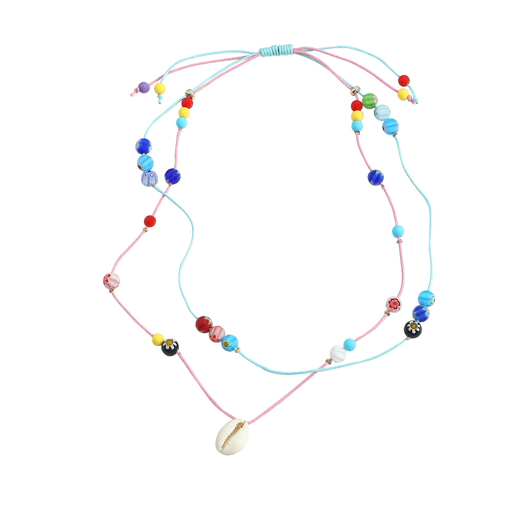 Croix-frontière Populaire Coréenne De Mode À La Main Coloré Fil Tissé Bracelet Et Collier Set Multi-couche Verre Perle Clavicule Chaîne En Gros display picture 4