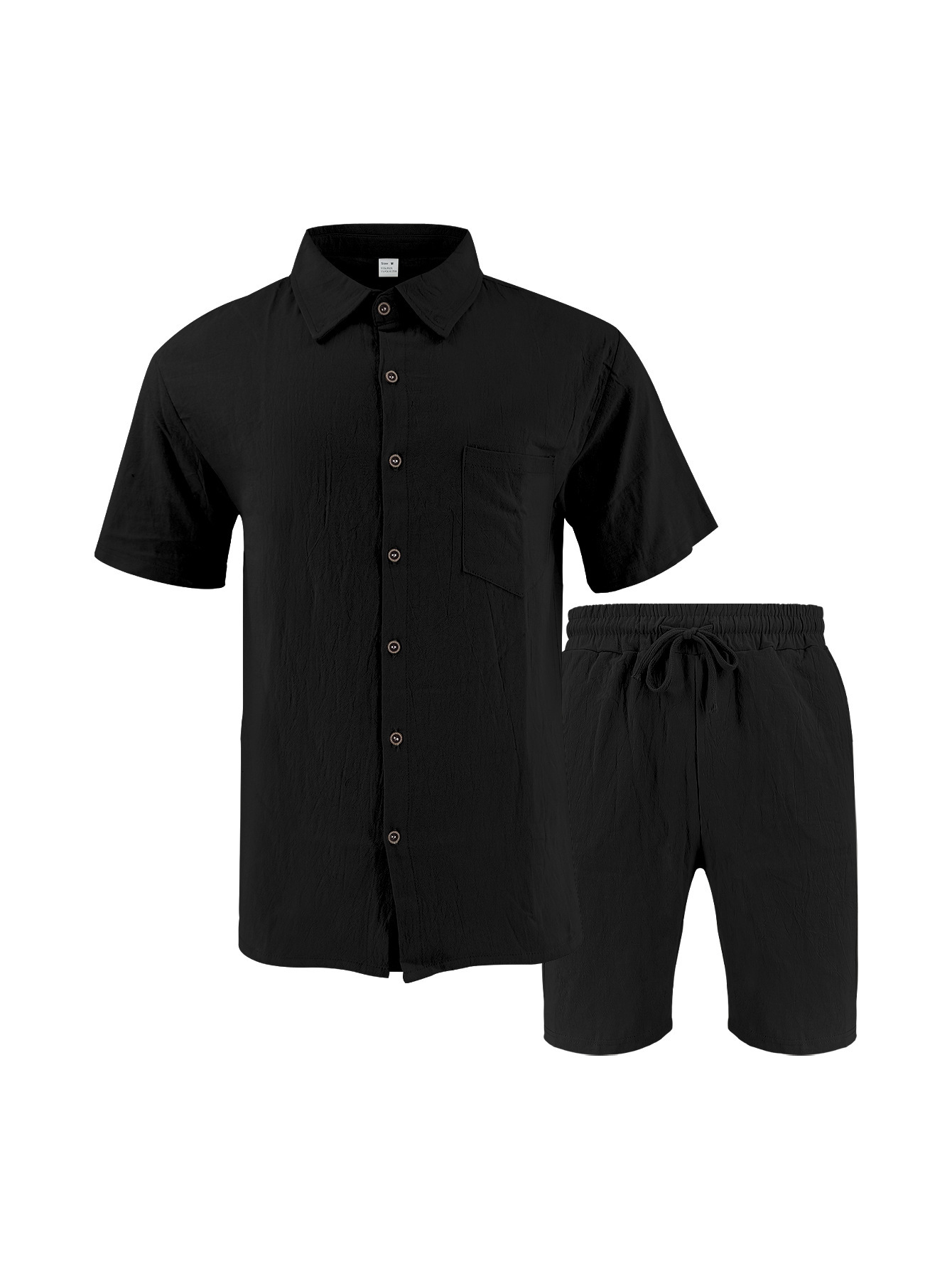 Herren Leinenhemd Mit Shorts Set Sommer Freizeit Strandoutfit_voghion.com