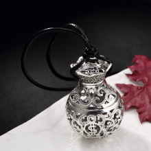 复古做旧泰银大钱袋可打开吊坠项链个性镂空男女士随身香囊球挂件