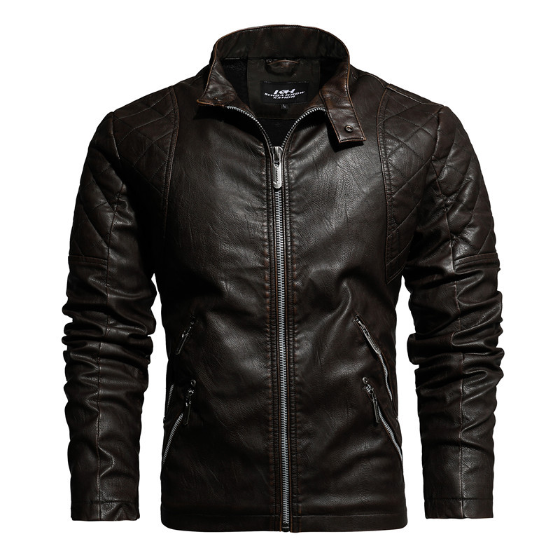 Herren Lederjacke Motorrad Design Slim Fit Winterjacke Gefüttert_voghion.com