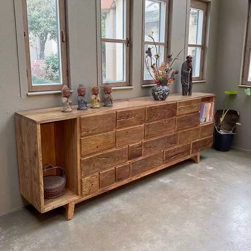 侘寂风全实木储物柜家用斗柜矮柜复古民宿玄关柜置物柜餐边柜