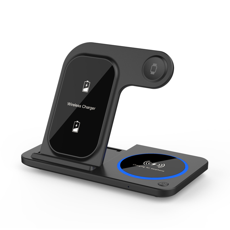 Nuevo en existencia soporte vertical de escritorio de carga rápido de carga inalámbrico de tres en uno para el cargador inalámbrico del teléfono móvil de Apple