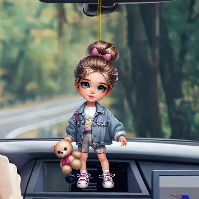 Amazon nuevo encantador acrílico plano para niñas de automóviles retrovisor mochila o colgante de llaver colgante