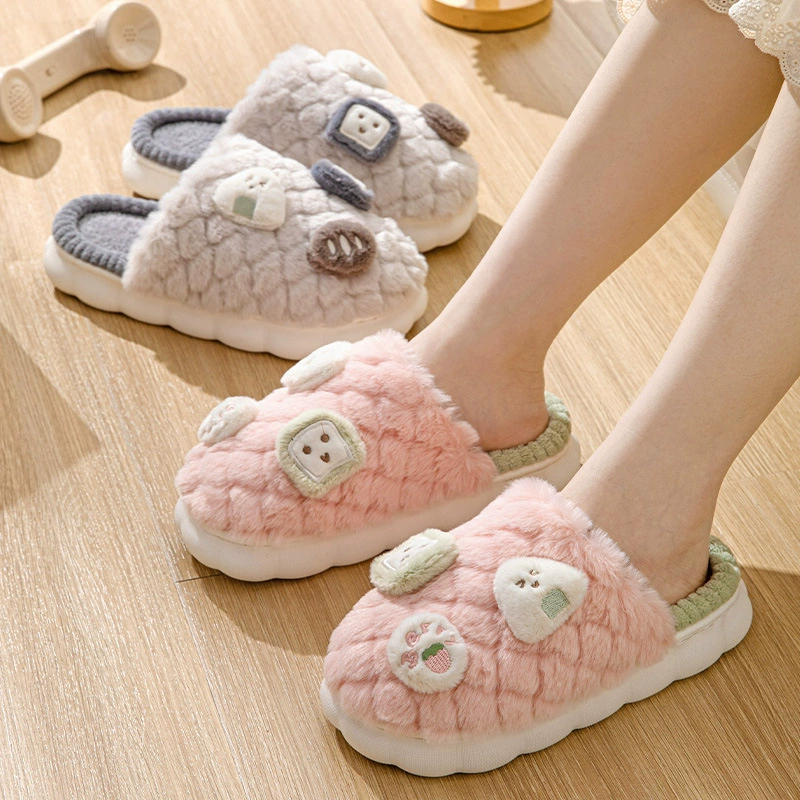 Симпатичные плюшевые тапочки, женские зимние домашние теплые Нескользящие домашние тапочки из хлопка Мао на толстой подошве для мужчин