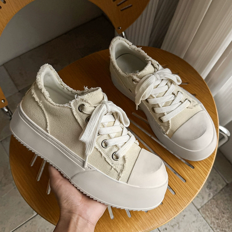 Весенние новые парные парусиновые туфли на толстой подошве, увеличивающие рост, парусиновые туфли в стиле ретро с большим носком, мужские нишевые повседневные кроссовки