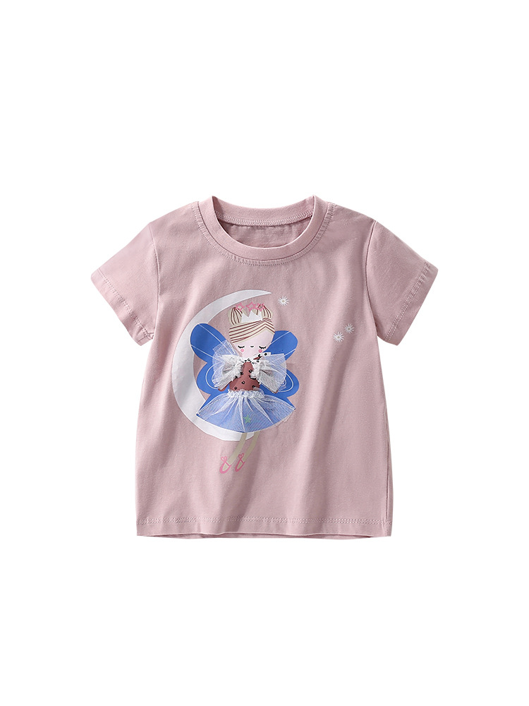 Malwee niñas camisetas de verano nuevo estilo europeo y americano para niños de media edad impresión casual de cuello redondo ropa de niños camisas de manga corta