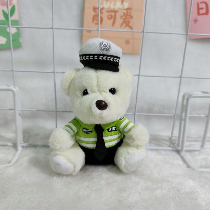 ネット赤かわいい萌え交通警官熊ストラップぬいぐるみ人形消防警察熊カバン掛けキーホルダー|undefined