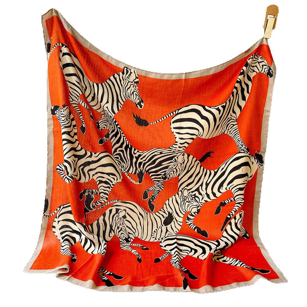 Large 90cm Square Scarf Zebra Print European American Fashion Herringbone Pattern Women's Shawl Retro Headscarf_voghion.com