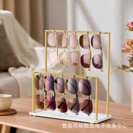 跨境双层铁木结合眼镜收纳架桌面多功能简约款双层太阳镜展示架