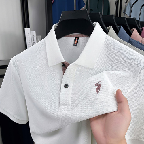 Slim Men's Embroidered Short-Sleeve T-Shirt 2025 Summer Middle-Aged Loose Stand-up Collar Half-Sleeve Breathable Polo Shirt for Men