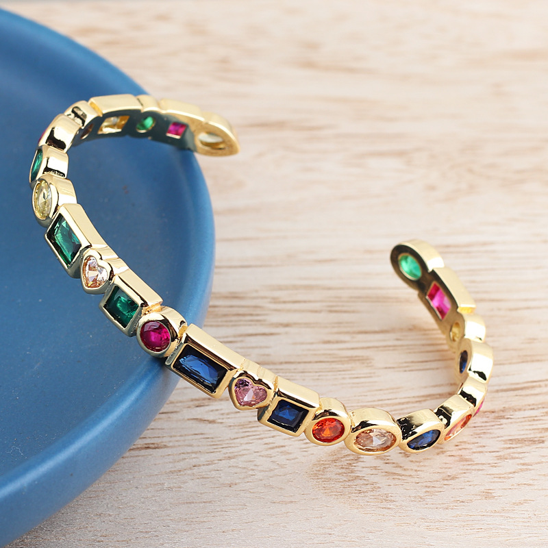 Fashion Geometric Heart Shape Copper Bangle Inlay Zircon Copper Bracelets