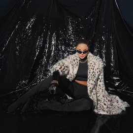 2025秋冬季新款豹纹女士外套中长款西装领仿狐狸毛皮草大衣