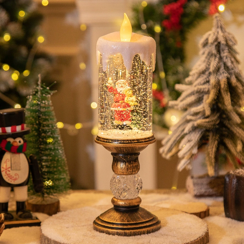 Новогодний декоративный снеговик- свеча, LED пламя, питание USB/3×AA, музыка и снег, размер 8.5×26 см