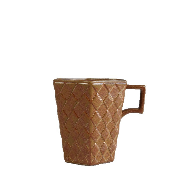 Grobkeramik-Vintage-Becher mit kreativem Henkel, hochwertige Kaffee- und Frühstückstasse im orientalischen Stil_voghion.com