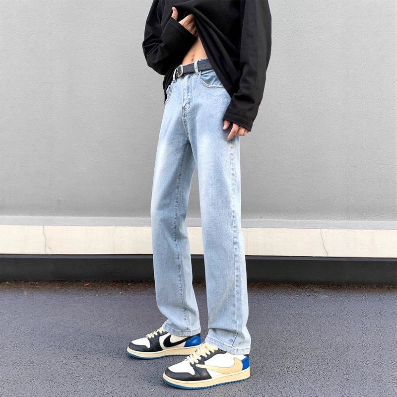 Light Blue Jeans Men's Straight Slim Fit 2025 Summer New American High Street Washed Slightly Flared Pants Thin Style