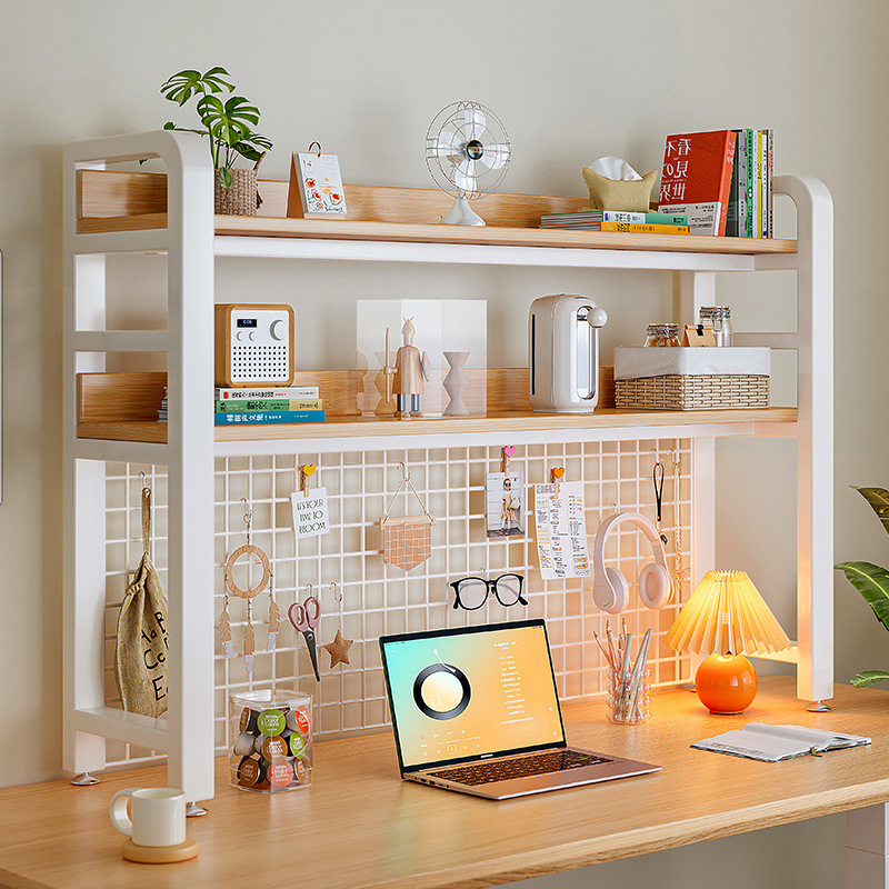 Estante de escritorio agujero placa de hierro forjado dormitorio estudio escritorio de oficina computadora escritorio de almacenamiento multicapa integrado