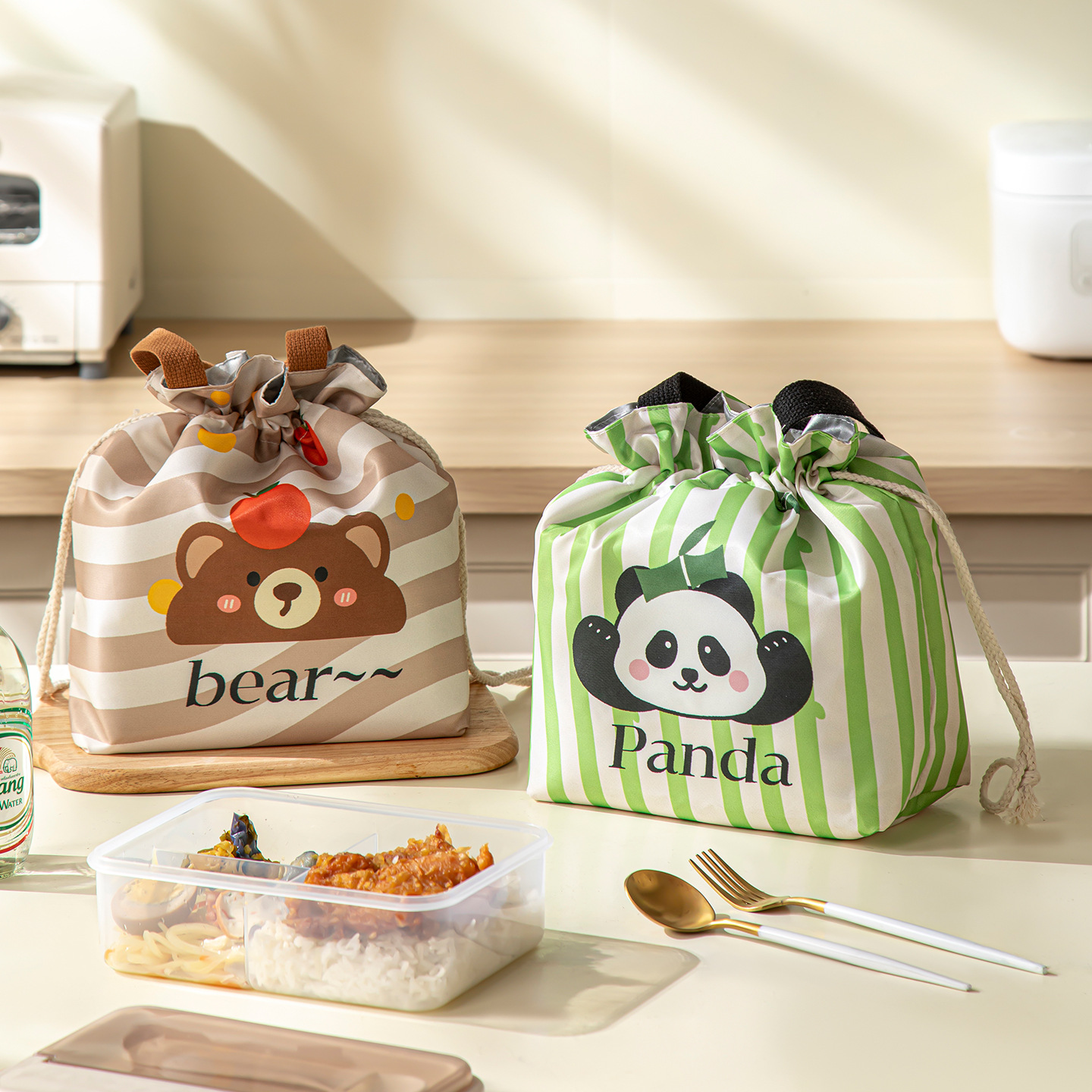 卡通便当包上班族束口抽绳保温手提饭盒袋子便携带饭包手拎包学生