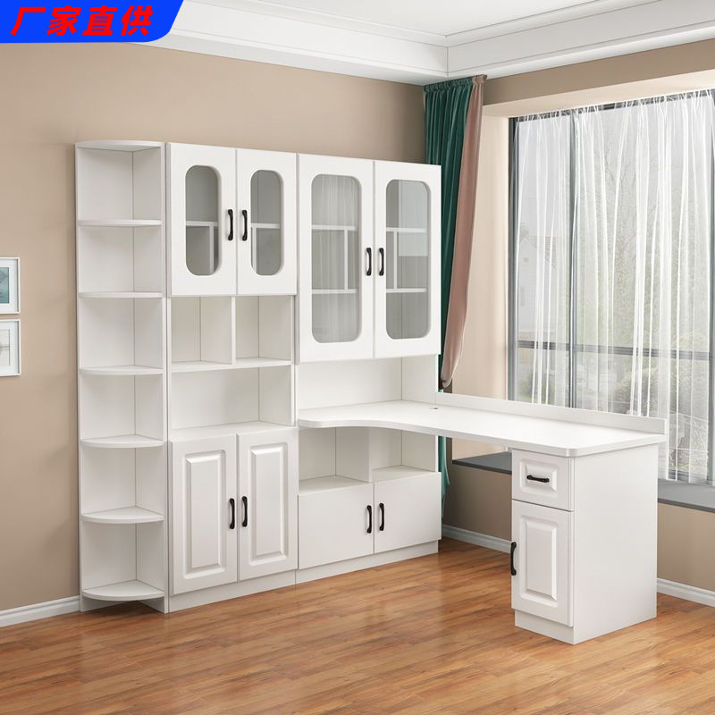 Corner Solid Wood Bookcase Desk Integrated Combination Home Children's Computer Desktop Writing Desk Bookshelf Bedroom Study Table