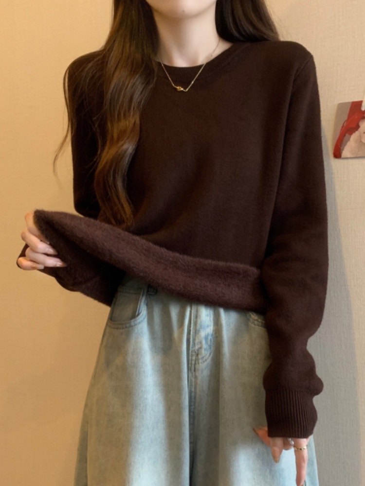 기모 두꺼운 니트베이스 셔츠 여성용 가을 및 겨울 플러스 사이즈 원피스 캐시미어 스웨터 슬리밍 머드 탑