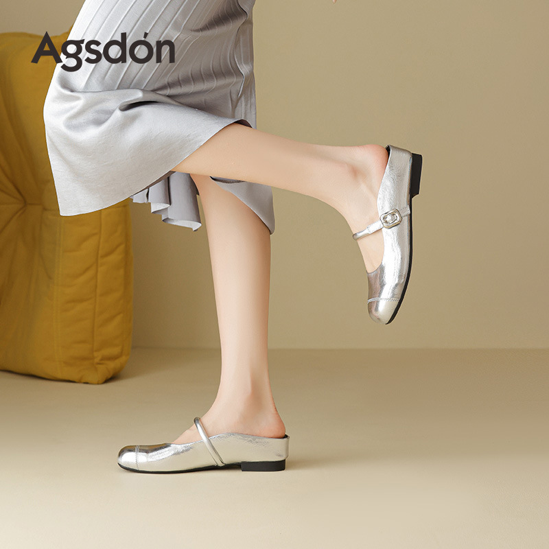 Sandalias Aogushiden de punta abierta para mujer, estilo nuevo primavera 2026, sandalias plateadas de tacón bajo, perfectas para combinar con vestidos, a la moda.