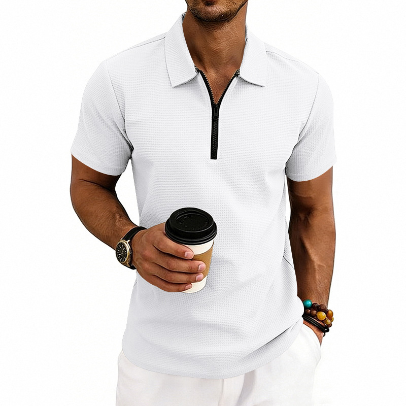 Herren Polohemd Waffelstrick Kurzarm Freizeit Sommer Shirt_voghion.com