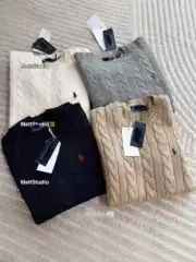 Embroidered Premium Unisex Polo Crew Neck Pullover Cotton Knit Sweater Casual Old Money Style